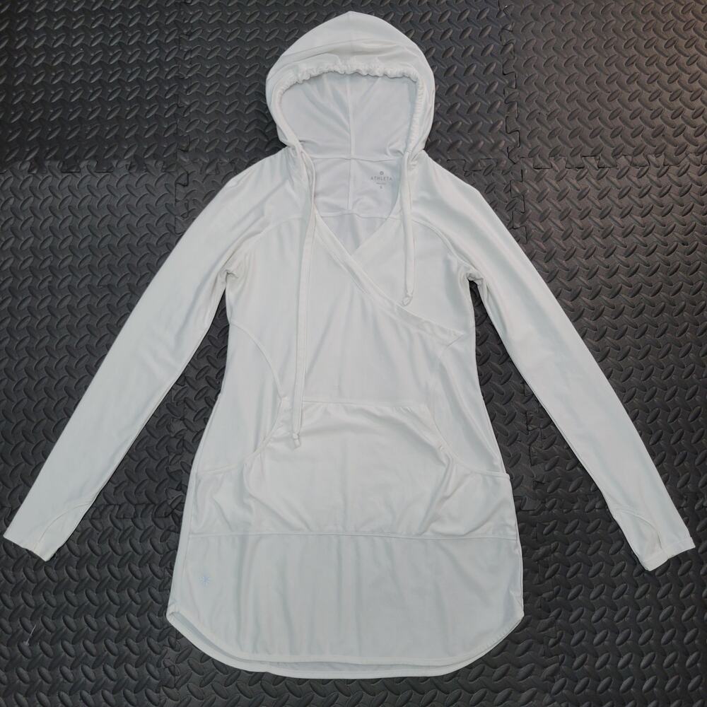 Athleta Hooded Dress Womens Small White Athleisure Hoodie Cover Up Lounge